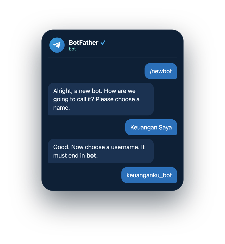 Langkah 2 — kirim /newbot dan beri nama bot