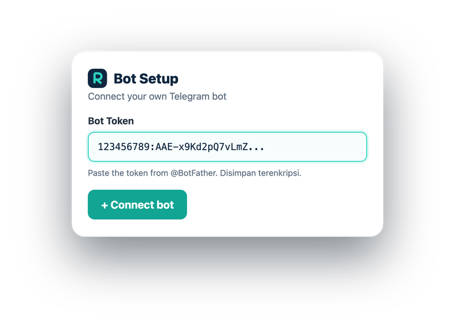 Langkah 4 — tempel token di dashboard Receh